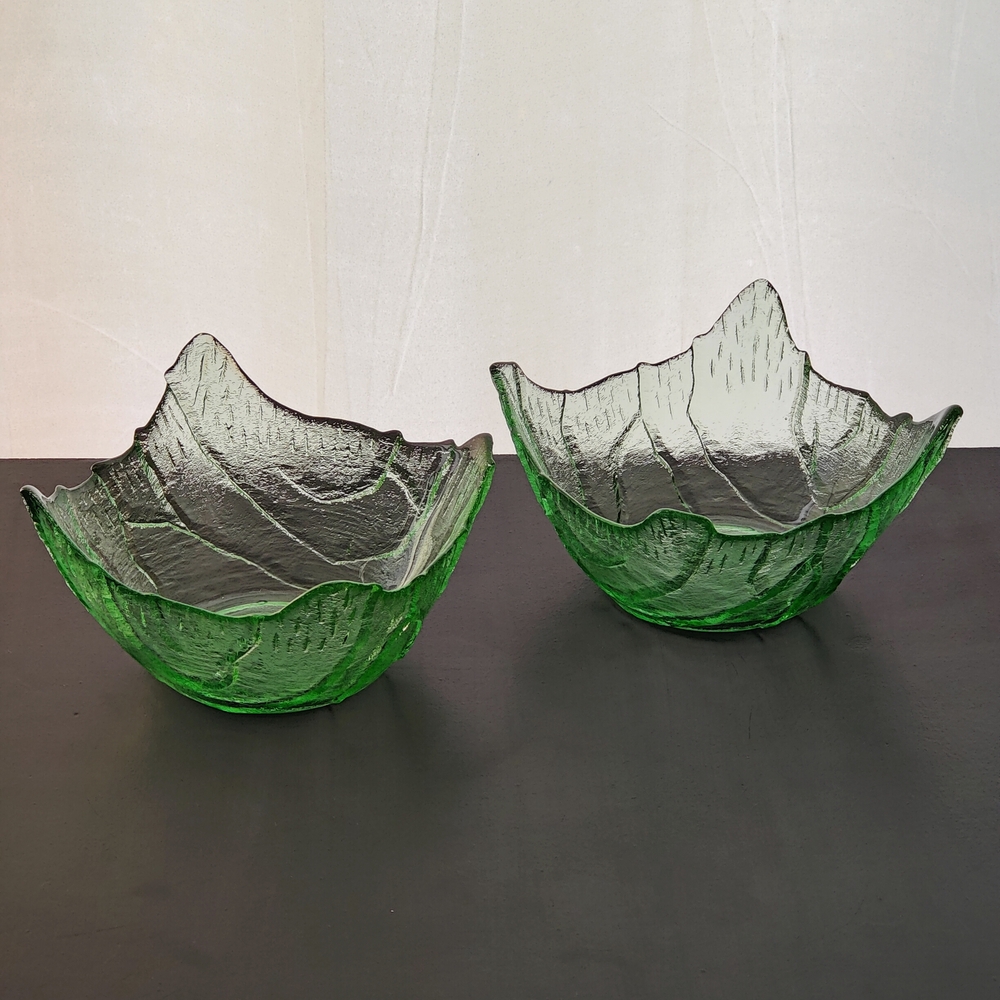 Green Leaf-Shaped Glass Bowls - Viking Glass